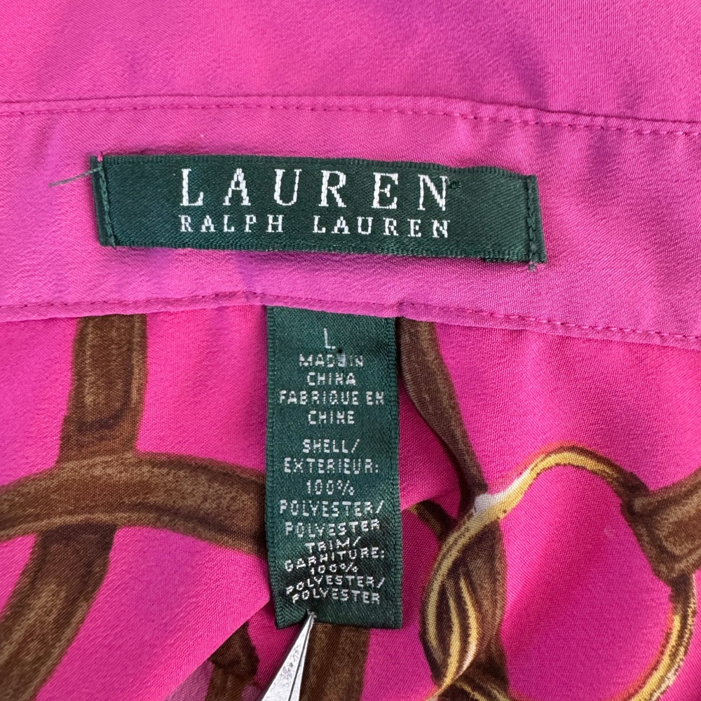 Lauren Ralph Lauren Equestrian Blouse Sz L Pink Horsebit Bridle Old Money Preppy - Picture 7 of 11